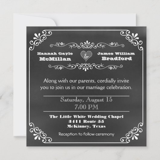 Typografie Krijtbord Blik Bruiloft Kaart (Voorkant)