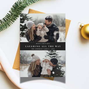 Typografie lachen helemaal kerstfoto feestdagenkaart