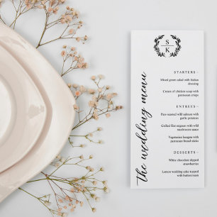 Typografie Laurel Wreath Monogram Wedding Menu