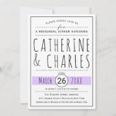 Typografie lavendel bruiloft repetitie diner kaart (Voorkant)