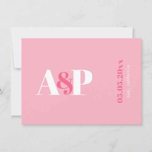 TYPOGRAFIE Levendig Roze Magenta Monogram Bruiloft Save The Date (Voorkant)
