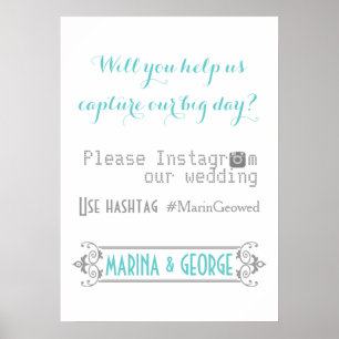 Typografie met Instagram hashtag aqua bruiloft Poster