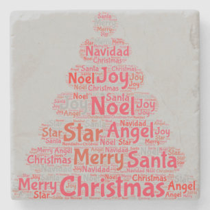 Typografie met rode kerstboom stenen onderzetter