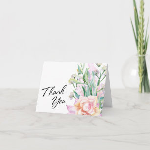 Typografie met waterverf wilde bloemen 'Dank je' Bedankkaart