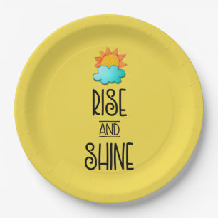 Typografie met zon en wolken stijgt en schittert papieren bordje