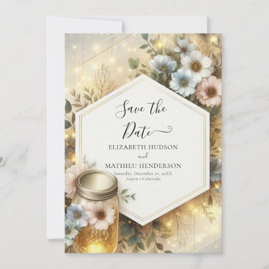 Typografie Minimal Mason Jar Wedding Save The Date (Voorkant)