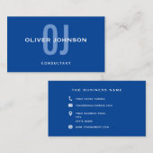 Typografie Monogram Naam Initiaal Blue White Basic Visitekaartje (Voorkant / Achterkant)