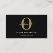 Typografie Monogram Script Naam Zwart Wit Goud Visitekaartje (Voorkant)