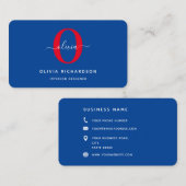 Typografie Monogram Script Name Blue White Red Visitekaartje (Voorkant / Achterkant)
