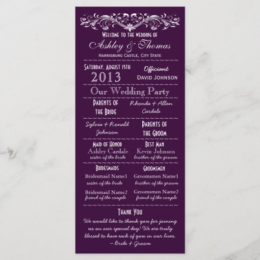  Typografie Paarse Wedding Programma V2 (Voorkant)