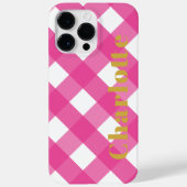 Typografie Roze Gingham iPhone Case met Naam (Achterkant)