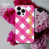 Typografie Roze Gingham iPhone Case met Naam