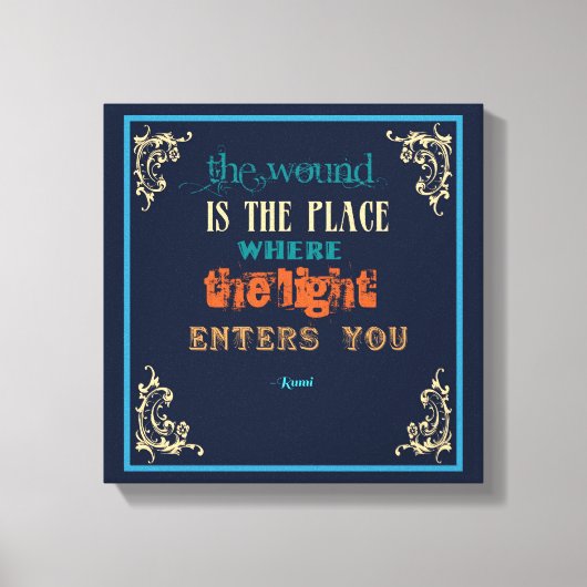 Typografie Rumi Quote - De wond Canvas Afdruk (Voorkant)