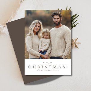 Typografie Rustic Grey Blessed Christmas Foto Feestdagenkaart