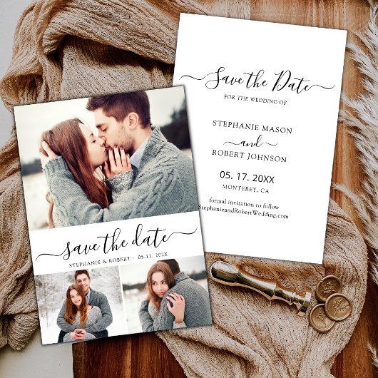 Typografie Script minimaal 3 Fotocollage bruiloft Save The Date