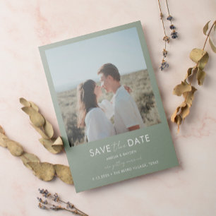 Typografie Script Sage Green Wedding Sla de datum Magnetische Uitnodiging
