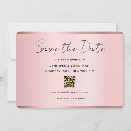 Typografie Script Save The Date Chic Roze Goud (Voorkant)
