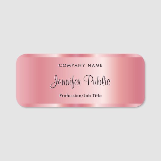 Typografie Script Tekst Sjabloon Elegant Roos Gold Naamplaatje (Voorkant)