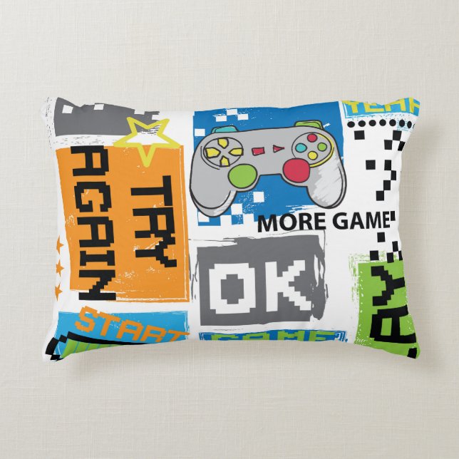 Typografie spel pixel: speelse achtergrond. accent kussen (Voorkant)