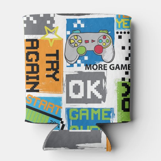 Typografie spel pixel: speelse achtergrond. blikjeskoeler (Achterkant)