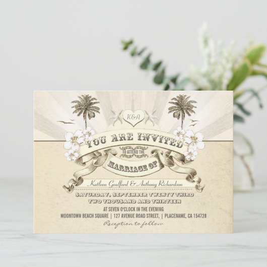 typografie strand bruiloft uitnodigingen (Staand voorkant)