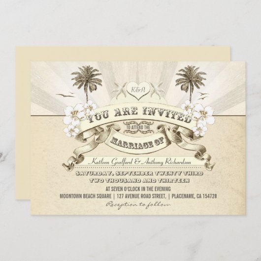 typografie strand bruiloft uitnodigingen (Voorkant / Achterkant)