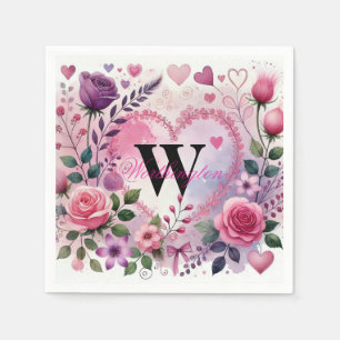Typografie tekst bloemhart romantisch waterverf  servet