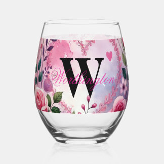 Typografie tekst bloemhart romantisch waterverf  wijnglas zonder voet