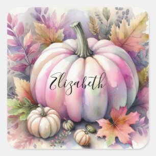 Typografie tekst Herfstpompoenen waterverf Vierkante Sticker