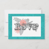 Typografie Turquoise en Pink Damask Wedding RSVP Kaartje (Achterkant)
