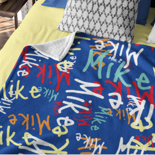 Typografie Urban Graffiti boy Naam patroon allover Fleece Deken