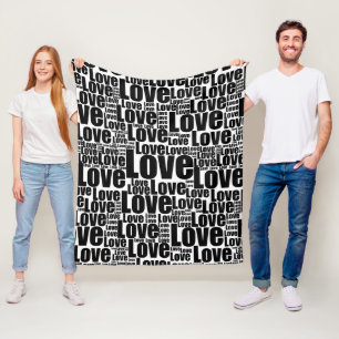 Typografie van Black & White Love Herhaal Pattern  Fleece Deken
