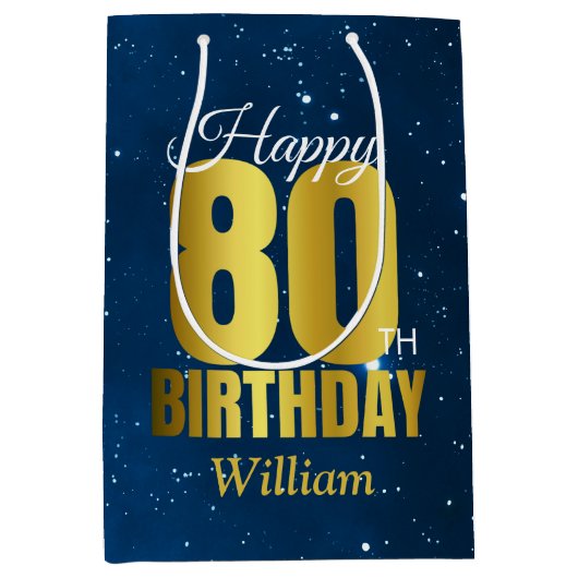 Typografie van de 80e verjaardag van de blauwe rui medium cadeauzakje (Voorkant)