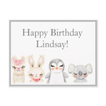 Typografie van de Waterverf Cute Animals Birthday