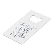 Typografie van Love and Cake Kredietkaart Flessenopener (Voorkant Gekanteld)