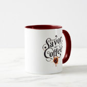 Typografie van Savor the Coffee in Maroon Mok (Voorkant rechts)