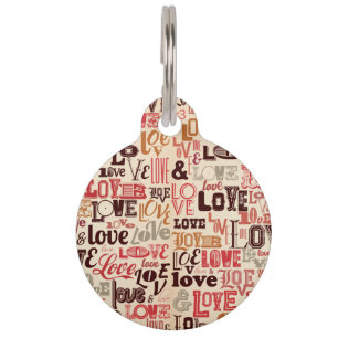 Typografie van Word LOVE in Brown Red Tan Grey Huisdierpenning