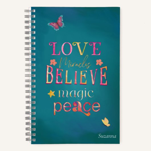  Typografie Vlinders Roze Naam Notitieboek (Voorkant)