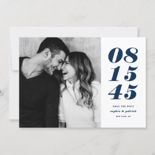 Typografie voor moderne blauwe en witte oude datum save the date