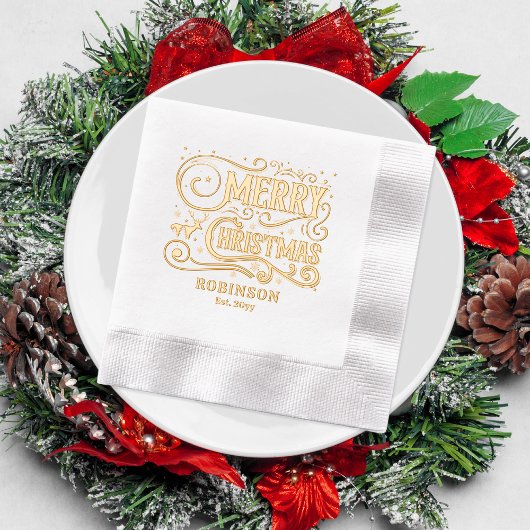 Typografie Vrolijk Kerstfeest Familienaam Datum Folie Servetten