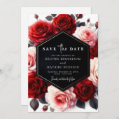 Typografie Whimsical Crimson Red Wedding Save The Date (Voorkant / Achterkant)