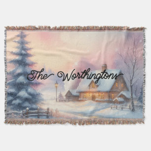 Typografie Winterlandschap Cottage Waterverf Deken