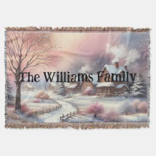 Typografie Winterlandschap Cottage Waterverf Door Deken