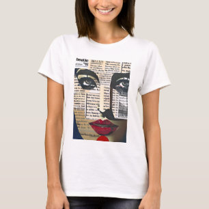 Typografie Woord Kunst Dame Ogen en Rode Lippen T-shirt