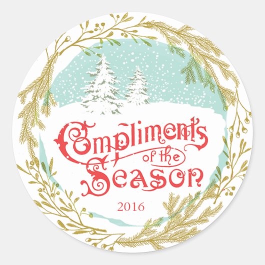  Typografie Wreath Holiday Ronde Sticker (Voorkant)