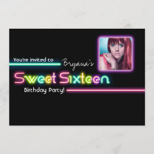 Typografie ZOETE 16 Neon Gloeiende FOTO Feest Uitn Kaart