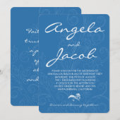 Typografiepool Peacock Blue Floral Wedding Kaart (Voorkant / Achterkant)