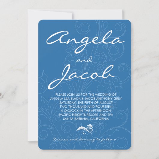 Typografiepool Peacock Blue Floral Wedding Kaart (Voorkant)