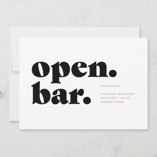 Typografisch Open Bar Sparen de Kaart van de Datum (Voorkant)