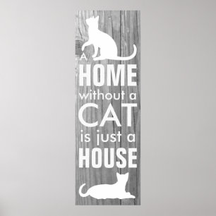Typografisch Thuis- en kattengrijs Hout-effect Poster